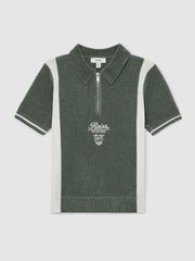 Reiss | 13-14 yrs Chenille Tipped Motor Cars Polo Shirt in Dark Sage Green/White
