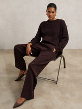 Reiss | Petite Wide Leg Elasticated Waist Trousers in Burgundy