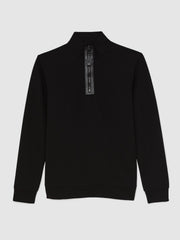 Reiss | Leather-Placket Interlock Sweatshirt in Black