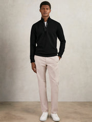 Reiss | Leather-Placket Interlock Sweatshirt in Black