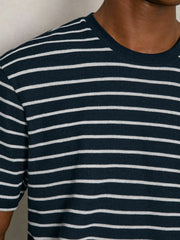 Reiss | Cotton Textured Stripe T-Shirt in White/Navy