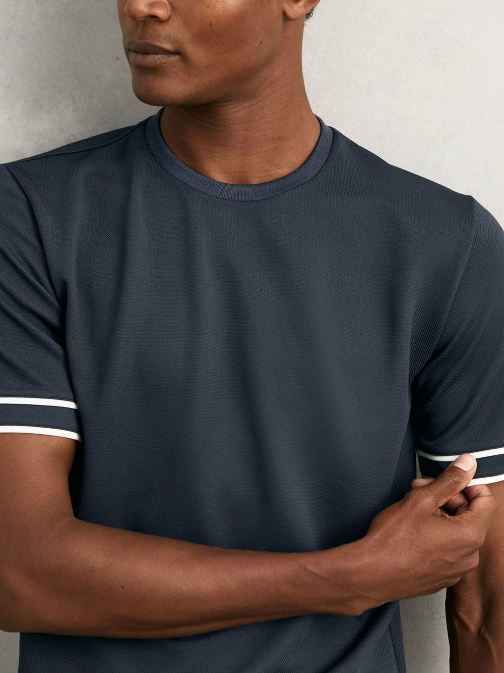 Reiss | Textured Crew-Neck Tipped T-Shirt in Airforce Blue