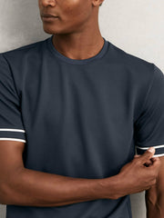 Reiss | Textured Crew-Neck Tipped T-Shirt in Airforce Blue