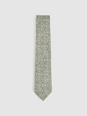 Reiss | Silk Floral-Medallion Tie in Soft Sage