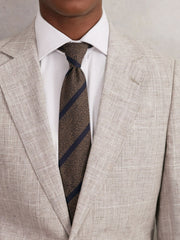 Reiss | Wool-Silk Striped Tie in Chocolate Brown