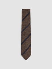 Reiss | Wool-Silk Striped Tie in Chocolate Brown