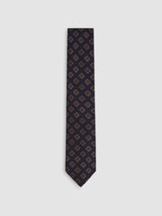 Reiss | Silk-Wool Floral-Medallion Tie in Navy