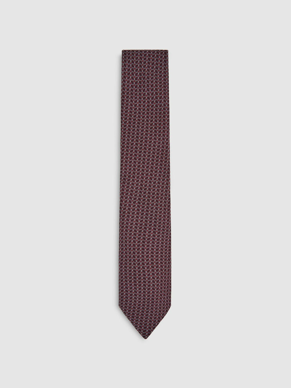 Reiss | Silk Geometric-Chain Print Tie in Bordeaux