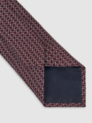 Reiss | Silk Geometric-Chain Print Tie in Bordeaux