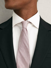 Reiss | Silk Geometric-Chain Print Tie in Soft Pink