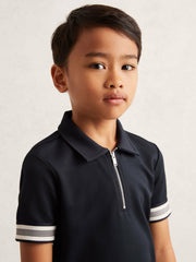 Reiss | 9-13 yrs Textured Half Zip Polo Shirt in Navy Blue