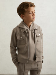 Reiss | 9-13 yrs Interlock Zip-Through Overshirt in Taupe Brown