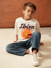 Reiss | 9-13 yrs SmileyWorld Sun Motif T-Shirt in Off White
