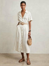 Reiss | Petite Linen Belted Midi Shirt Dress in Ivory