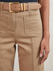 Reiss | Petite Patch-Pocket Flared Jeans in Taupe Neutral