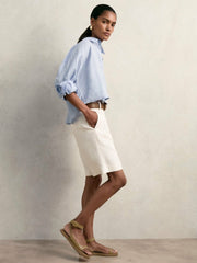 Reiss | Oversize Linen Cropped Shirt in Blue