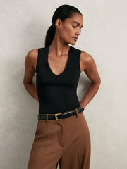 Reiss | V-Neck Sleeveless Bodysuit in Black