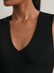 Reiss | V-Neck Sleeveless Bodysuit in Black