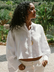 Reiss | Oversize Linen Cropped Shirt in White