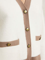 Reiss | Wool Colourblock Cardigan in Cream/Neutral