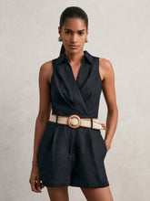 Reiss | Linen Belted Sleeveless Wrap Playsuit in Navy