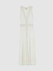 Reiss | Craft-Stitch Knitted Midi Dress in Ivory