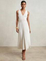 Reiss | Craft-Stitch Knitted Midi Dress in Ivory