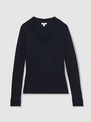 Reiss | Jersey V-Neck Top in Navy