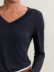 Reiss | Jersey V-Neck Top in Navy