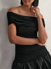 Reiss | Off-Shoulder Puffball Mini Dress in Black