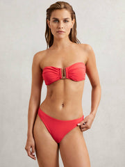 Reiss | High Cut Bikini Bottoms in Coral Red