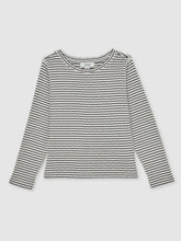 Reiss | 13-14 yrs Cotton Pointelle Long Sleeve Top in Navy/White