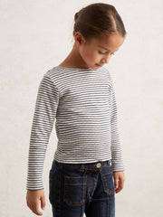 Reiss | 3-9 yrs Cotton Pointelle Long Sleeve Top in Navy/White
