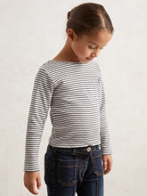Reiss | 9-13 yrs Cotton Pointelle Long Sleeve Top in Navy/White