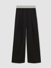 Reiss | Wide-Leg Contrast-Waistband Trousers in Black