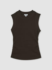 Reiss | Ribbed Ruched Waist Vest in Chocolate