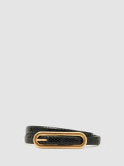 Reiss | Leather Elongated-Buckle Skinny Belt in Black