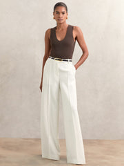 Reiss | Leather Elongated-Buckle Skinny Belt in Black