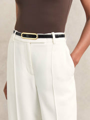 Reiss | Leather Elongated-Buckle Skinny Belt in Black