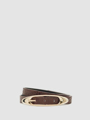 Reiss | Croc-Effect Leather Oval-Buckle Belt in Burgundy