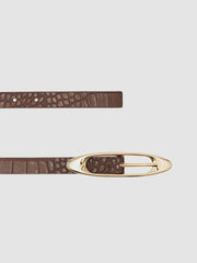Reiss | Croc-Effect Leather Oval-Buckle Belt in Burgundy
