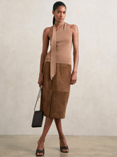 Reiss | Suede Straight-Fit Midi Skirt in Tan Brown