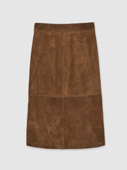 Reiss | Suede Straight-Fit Midi Skirt in Tan Brown