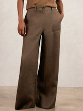 Reiss | Petite Linen Wide Leg Trousers in Chocolate Brown