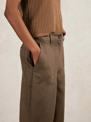 Reiss | Petite Linen Wide Leg Trousers in Chocolate Brown