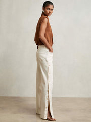 Reiss | Petite Side Button Wide Leg Jeans in Cream