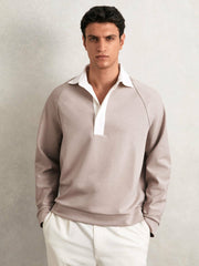 Reiss | Colour Block Rugby Shirt in Oatmeal/White