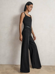 Reiss | Petite Stretch-Cotton Wide-Leg Jeans in Black