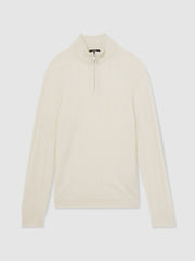 Reiss | Merino Wool Wide-Rib Half-Zip Jumper in Bianco