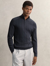 Reiss | Merino Wool Wide-Rib Half-Zip Jumper in Airforce Blue